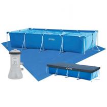 Piscina Estrutural Retangular 7.127 Litros com Filtro + Capa + Forro Pvc Armação Intex