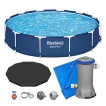 Piscina Grande Estruturada Bestway 6.473 Litros 3,66m Completo 4 em 1: Bomba Filtro + Capa + Forro