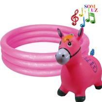 Piscina Infantil Grande 130 Litros Rosa Banheira Bebe Menina r13 Inflável Cavalinho Musical Pula Pula - Zippy Toys