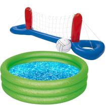 Piscina Infantil Grande 130 Litros Verde Banheira Bebe v13 Rede Voleibol Inflavel Praia Volei 2,44 metros Com Bola