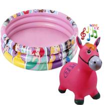 Piscina Infantil Grande 140 Litros Princesa Rosa Menina Banheira Bebe P14 Cavalinho Musical Pula Pula