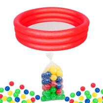 Piscina Infantil Inflável 101 Litros Play 3 Anéis Vermelho Bestway + 50 Bolinhas plásticas