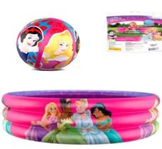 Piscina Infantil Inflável 130 Litros Mais Bola Inflável Etitoys Princesa Disney