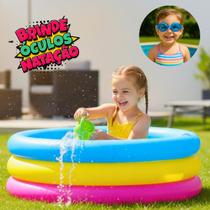 Piscina Infantil Inflável Criança Redonda 3 Anéis Colorida 88 Litros+Óculos De Natação - DTPL