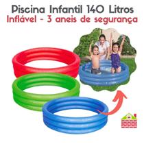 Piscina Infantil Redonda Inflável 140 Litros Com 3 Anéis De Segurança Para Crianças Diversão Água