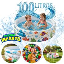 Piscina Infantil Redonda Inflavel Colorida Piscininha Portatil, Fácil de Encher e Montar, Brincar na Água no Verão Quintal e Praia 100 ou 180 Litros