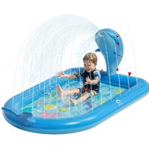 Piscina Inflável com Aspersor QPAU Baleia 165x102x18 cm
