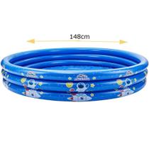 Piscina Inflável Infantil 300 Litros redonda Astronauta Azul Vinil Reforçada - Dm toys