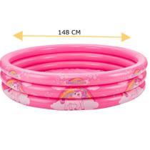 Piscina Inflavel Infantil 300 Litros redonda Unicórnio Cor Rosa Vinil Reforçada - Dm toys