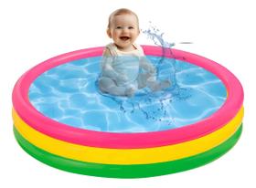 Piscina Inflável Infantil 40 Litros Colorida 3 Anéis Redonda Colorido