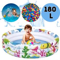 Piscina Inflável Infantil Bebê 180l Criança Redonda Plástico 3 Anéis Kids Playground - WELLMIX