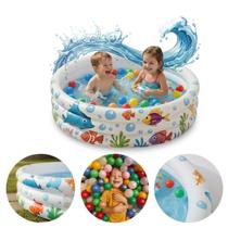 Piscina Inflável Infantil Redonda Colorida Piscininha Portátil, Fácil de Encher e Montar, Brincar na Água no Verão
