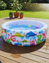 Piscina Inflável Infantil Wellmix SummerFun 180 Litros Redonda Tema Fundo do Mar para Crianças Verão e Lazer