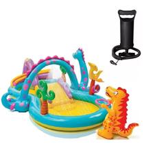Piscina inflável playground intex mundo dos dinossauros 333x229x112cm 280l + bomba de ar manual
