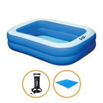 Piscina Inflável Retangular Azul 302 Litros 150 Cm com Bomba e Forro Pvc Vg+