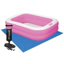 Piscina Inflável Retangular Rosa 302 Litros Com Bomba E Forro Pvc Vg+