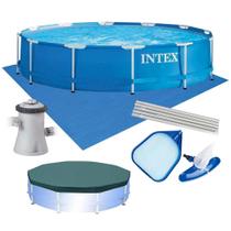 Piscina Intex 4.485 Litros Estrutural Azul Capa Bomba Filtrante Forro Kit Limpeza