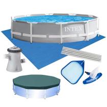 Piscina Intex 4.485L Estrutural Prism Cinza Capa Bomba Forro Kit Limpeza