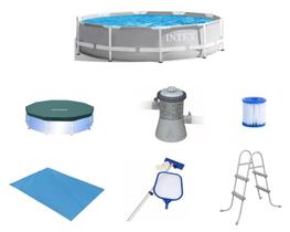 Piscina Intex 5000 litros estrutural PRISM Cinza com Bomba Filtro 110v Capa Forro Kit de Limpeza e ESCADA