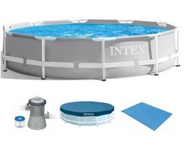 Piscina Intex 7000 litros estrutural PRISM Cinza com Bomba Filtro 110v Capa e FORRO