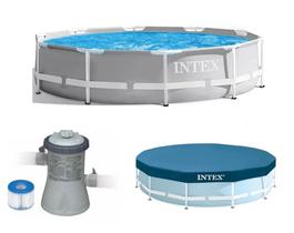 Piscina Intex 7000 litros estrutural PRISM Cinza com Bomba Filtro 110v e CAPA