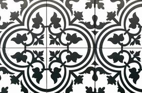 Piso em Porcelana Hidráulica Fiori Preto e Branco 20x20 cm - Kit com 15 Peças
