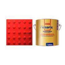 Piso tátil 25x25cm alerta pvc kit 20pçs + 2 cola 750g