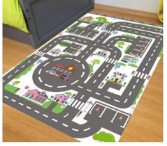 Pista Carrinhos Corrida Cidade Tapete Ilustrativo 70x100 cm