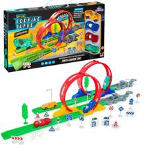 Pista Corrida Dupla+4 Carrinhos+Looping 360 c/ 2 lançadores