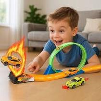 Pista Corrida Transporte Lançador Carro Brinquedo Montar Arremessar Presente Criança Veículo