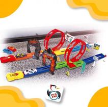 Pista De Brinquedo Looping 360 Dupla Radical C/4 Carrinhos Lançador Tipo Hotwheels