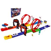 Pista De Brinquedo Looping 360 Dupla Radical C/4 Carrinhos Lançador Tipo Hotwheels