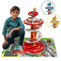 Pista de Carrinho Bombeiro Infantil Luz e Som Garagem com 3 Carrinhos Inclusos