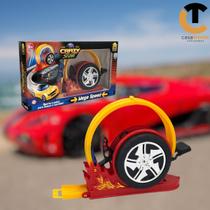 Pista de Carrinhos Brinquedo Infantil Corrida Pista Mega Speed com Loop 360º, Lançador e 02 Carrinhos Vermelho e Amarelo - BS TOYS