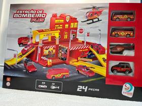 Pista De Carrinhos Estação De Bombeiro Plus Infantil Menino 24 Peças - Cardoso Toys
