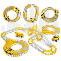 Pista de Construção Infantil 98 Peças com Carrinho Elétrico e 2 Caminhões Montável e Flexível Atentu