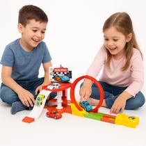 Pista de corrida 360 carros brinquedo -pista de looping com 19 peças + 2 carrinhos adrenalina, ve