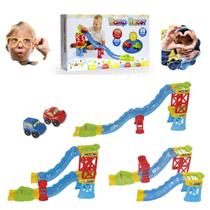 Pista de Corrida Carro Carrinho Rampa Velocidade Com 28 Peças 2 Carrinhos e 3 Opções de Montagem Ramp Racer