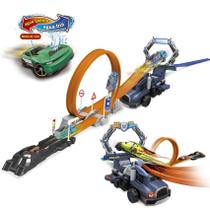 Pista de Corrida Looping Truck Police Flash Wheels Caminhão 2 em 1 com Carrinho