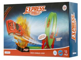 Pista de Corrida Single Loop 360º Express Wheels com 1 Carrinho e 12 Peças Indicado para +5 Anos