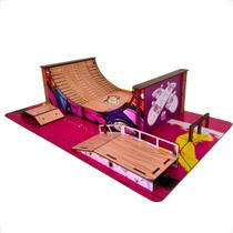 Pista De Skate Em Mdf Adesivado Grafite Manobras Skate De Dedo Cor:Rosa