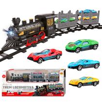 Pista De Trem Infantil Com Trilhos Efeito De Fumaça Som Luz E Com 4 Mini Carrinhos