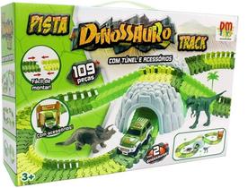 Pista Dinossauro com Tunel e Acessorios 109 peças carrinho