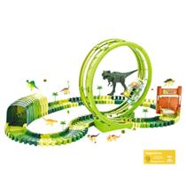 Pista Dinossauro Track com Looping e Acessorios 119 Pecas DM Toys Carrinho com Luz 7 Mini Dinos