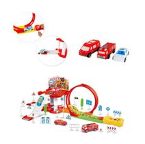 Pista Estacionamento Bombeiro Fire Hot Weells Lançador 43 Pç