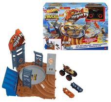 Pista Hot Wheels Monter Trucks Desafio Giratório Tiger Shark Arena De Demolição Semi-Final Mattel HNB93