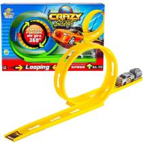 Pista Lança Carrinho com Lançador + Carrinho Looping 360º Crazy Streets Com Carrinho Plástico