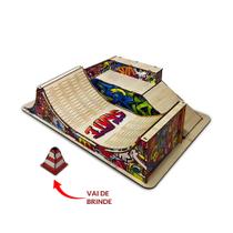 Pista Skate de Dedo Rampa Vertical com Funbox e Brinde Modelo 4 Mdf Madeira Adesivado