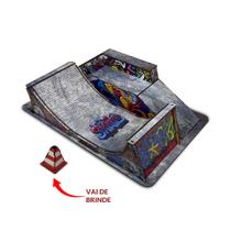 Pista Skate de Dedo Rampa Vertical com Funbox e Brinde Modelo 5 Mdf Madeira Adesivado