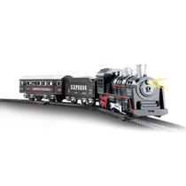 Pista Trem Locomotiva Infantil com 2 Vagões Som e Luz DM Toys DMT5373